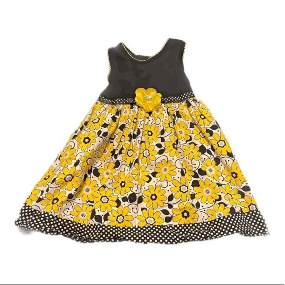 Youngland 4T black/yellow floral‎ full skirt keyhole back sleeveless dress - Picture 8 of 8